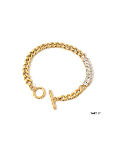 SAK852 Gold Bracelet with White Stainless steel Cubic Zirconia Minimalist Geometric Bracelet and Necklace Set
