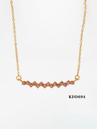 Gold + Pink  KDD694 Stainless steel Cubic Zirconia Geometric Dainty Necklace