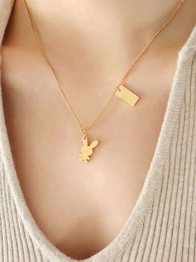 P808 gold necklace 42 +5cm Titanium Steel Rabbit Vintage Necklace