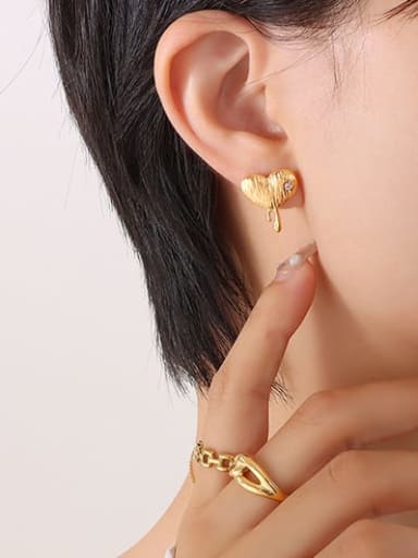 F175 Gold Earrings Titanium Steel Rhinestone Minimalist Heart Earring and Necklace Set