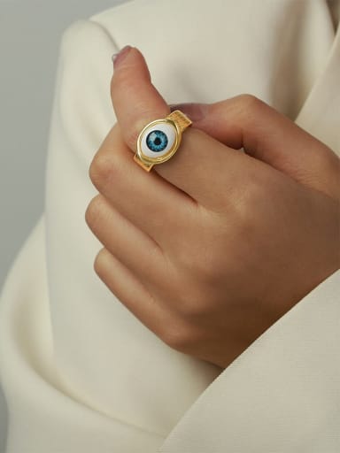 A739 Gold Ring Brass Enamel Trend Evil Eye Ring and Bangle Set
