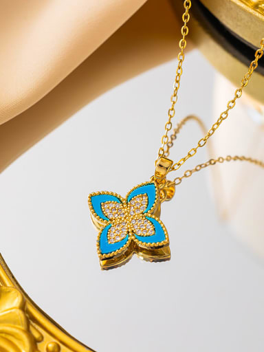 Blue Clover Necklace Gold Titanium Steel Cubic Zirconia Clover Dainty Necklace
