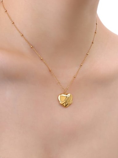 P029 gold necklace 40+ 5cm Titanium Steel Vintage Smooth Heart  Pendant Necklace