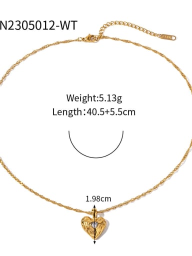 JDN2305012 WT Stainless steel Rhinestone Heart Trend Necklace