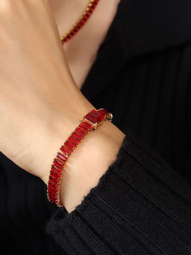 E358 red Zircon Bracelet  15+ 5cm Titanium Steel Cubic Zirconia Vintage Geometric  Bracelet and Necklace Set