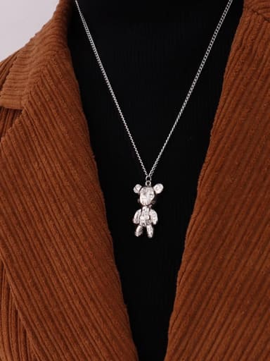 Titanium Steel  Cute Bear Pendant Necklace
