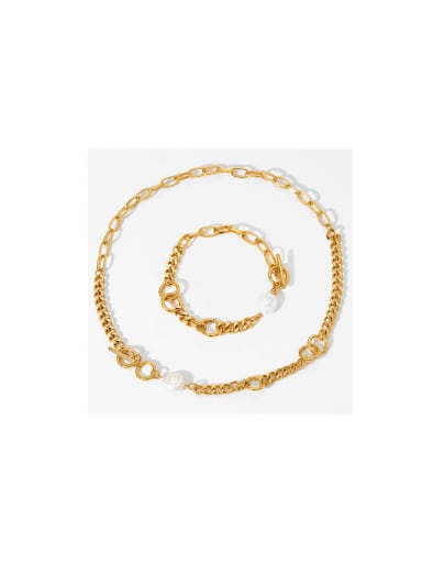 Stainless steel  Trend Geometric Freshwater Pearl Bracelet and Necklace Set