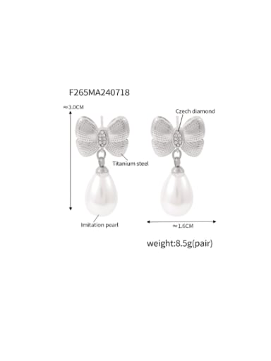 F265 steel earrings Titanium Steel Imitation Pearl Butterfly Minimalist Drop Earring