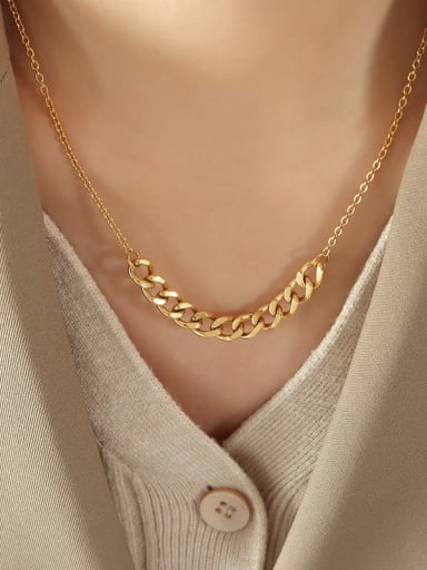P923 Gold Necklace 47 +5cm Titanium Steel Geometric Hip Hop Long Strand Necklace