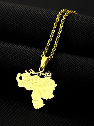 Titanium Steel Medallion Hip Hop Venezuela Map Pendant Necklace