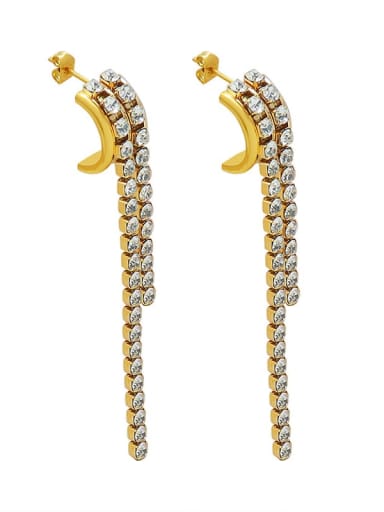 F568 gold Tassel Earrings Titanium Steel Cubic Zirconia Tassel Minimalist Threader Earring