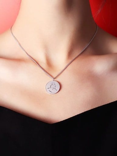 Titanium 316L Stainless Steel Geometric Minimalist Portrait Pendant Necklace with e-coated waterproof