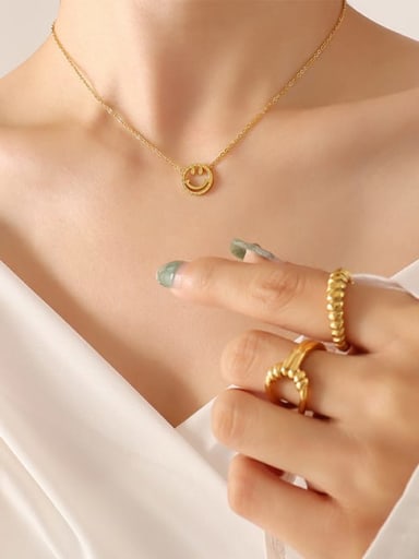 P988 gold necklace 40+ 5cm Titanium Steel Minimalist Smiley  Earring Bracelet and Necklace Set