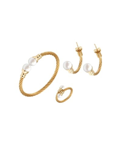 Stainless steel Imitation Pearl Hip Hop Irregular   Ring Earring And Bracelet Set