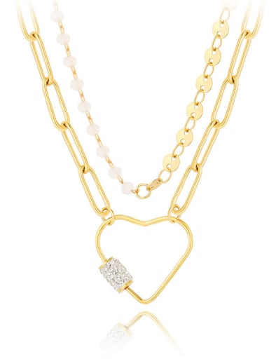 Stainless steel Cubic Zirconia Heart Vintage Multi Strand Necklace