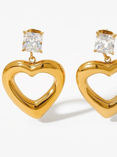 KDE646,Gold Color, White Stone Stainless steel Cubic Zirconia Heart Drop Earring