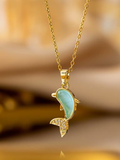 YXL9130 Blue Dolphin Necklace Gold Titanium Steel Cats Eye Dolphin Trend Necklace