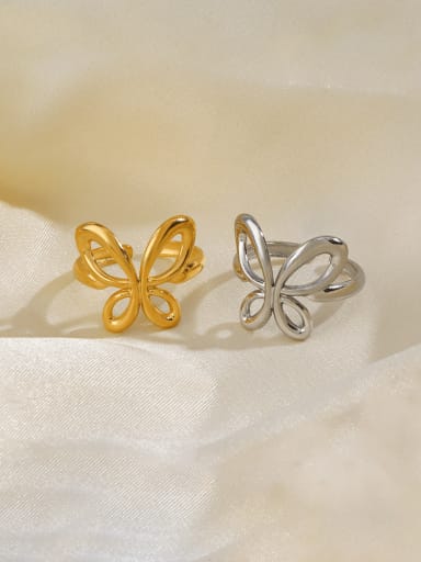 custom Stainless steel Hollow Butterfly Hip Hop Band Ring