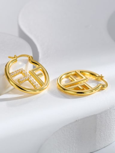 H01365 Gold Brass Cubic Zirconia Round Dainty Stud Earring