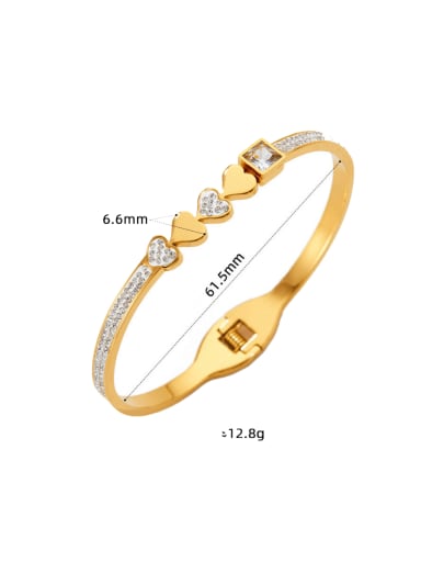 KAS887 Gold Stainless steel Cubic Zirconia Heart Dainty Band Bangle