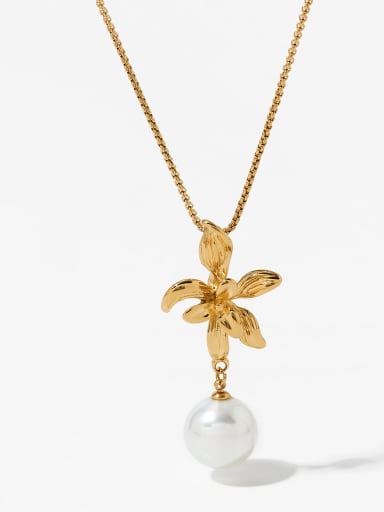 Golden necklace D1182 Trend Flower Stainless steel Imitation Pearl Earring and Necklace Set