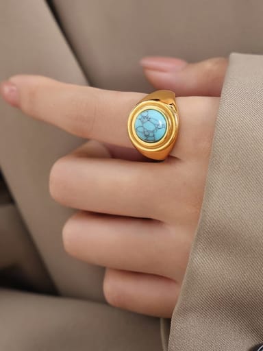 A528 Gold Turquoise Ring Titanium Steel Tiger Eye Geometric Vintage Band Ring