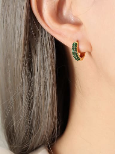 F170 gold green Zircon Earrings Titanium Steel Cubic Zirconia Geometric Dainty Hoop Earring