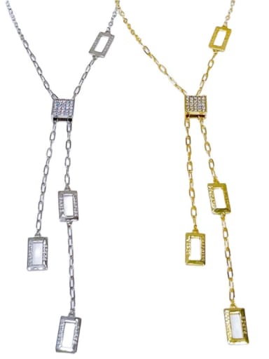 Brass Cubic Zirconia Geometric Tassel  Vintage Necklace