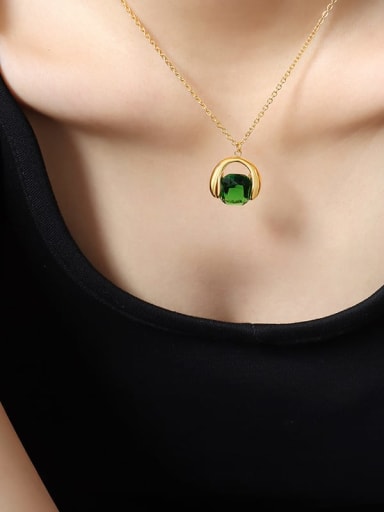 P1195 gold necklace 40 5cm Vintage Geometric Titanium Steel Crystal Green Earring and Necklace Set
