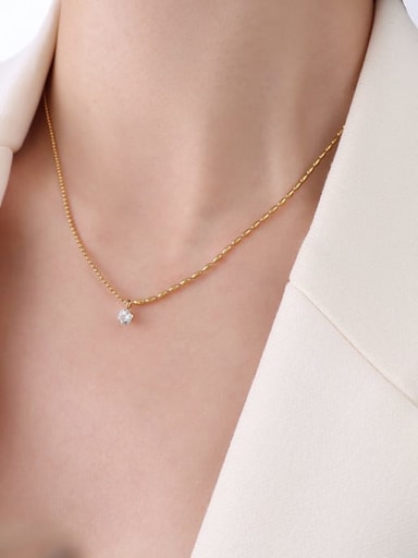 P044 zircon necklace 42 +5cm Titanium Steel Cubic Zirconia Geometric Minimalist Necklace
