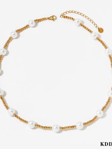 Golden KDD1142 Stainless steel Freshwater Pearl Geometric Dainty Beaded Necklace