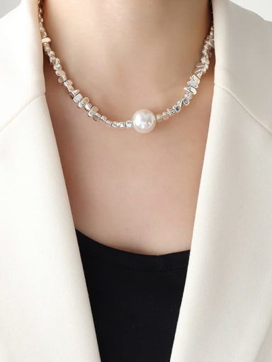P983 steel pearl necklace 40 +5cm Titanium Steel Freshwater Pearl Geometric Vintage Beaded Necklace