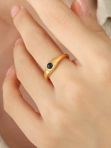 A421 Gold Black Pearl Ring Titanium Steel Geometric Vintage Band Ring