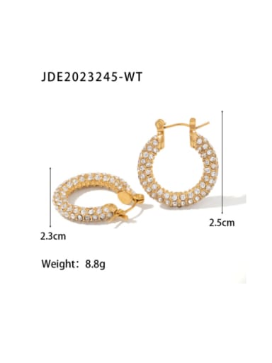 JDE2023245 WT Stainless steel Rhinestone Geometric Vintage Hoop Earring