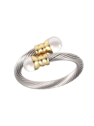 Platinum Ring Stainless steel Imitation Pearl Hip Hop Irregular Ring Earring And Bracelet Set