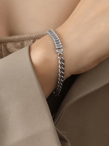 Titanium Steel Cubic Zirconia Geometric Minimalist Link Bracelet