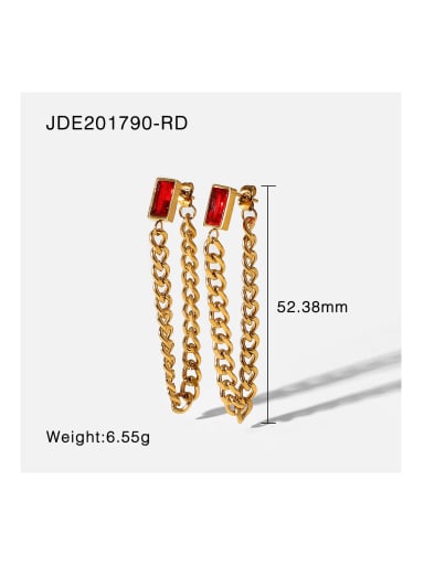 JDE201790 RD Stainless steel Cubic Zirconia Tassel Trend Threader Earring