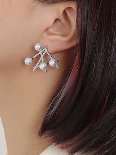 F525 Steel Earrings pair Titanium Steel Imitation Pearl Irregular Minimalist Stud Earring