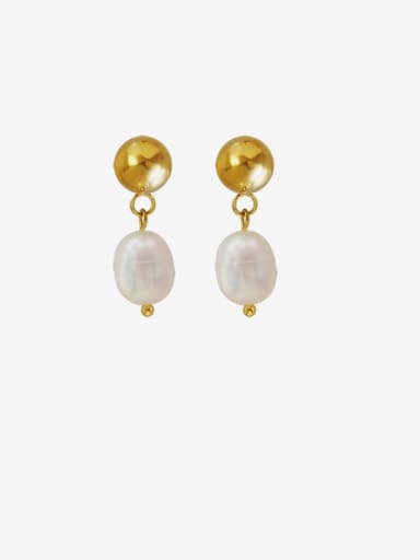 gold Titanium 316L Stainless Steel Imitation Pearl Geometric Ethnic Drop Earring with e-coated waterproof