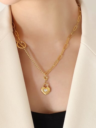 P355 gold necklace 45cm Titanium Steel Heart Vintage Necklace