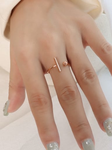 A052 rose gold T-shaped opening ring Titanium 316L Stainless Steel Geometric Minimalist Band Ring with e-coated waterproof