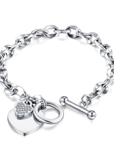 YXC092 Titanium Steel Imitation Pearl Heart Minimalist Link Bracelet