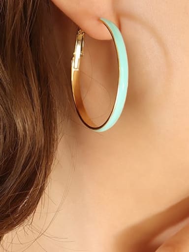 F657 Light Blue Oil Drop Gold Earrings Titanium Steel Enamel Geometric Minimalist Hoop Earring