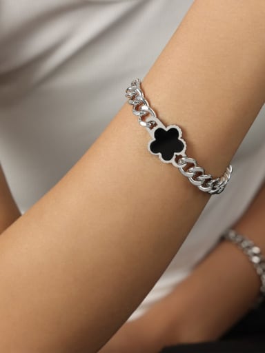 Titanium Steel Enamel  Minimalist Clover  Bracelet and Necklace Set