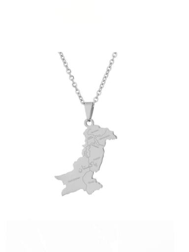 Steel color Stainless steel Medallion Hip Hop Map of Pakistan Pendant Necklace