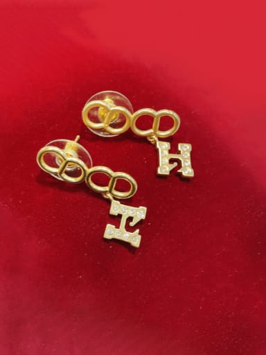 Brass Cubic Zirconia Letter Vintage Drop Earring