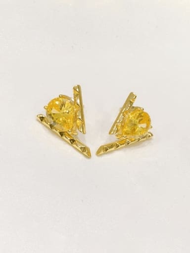 Brass Cubic Zirconia Geometric Minimalist Stud Earring