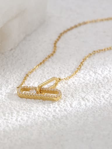 H01078 gold Brass Cubic Zirconia Geometric Minimalist Necklace