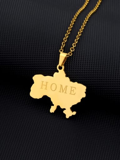 Gold B Style Stainless steel Geometric Ethnic  Ukraine Map Pendant Necklace