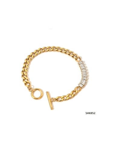 SAK852 Gold Bracelet + White Stainless steel Cubic Zirconia Geometric Hip Hop Link Bracelet